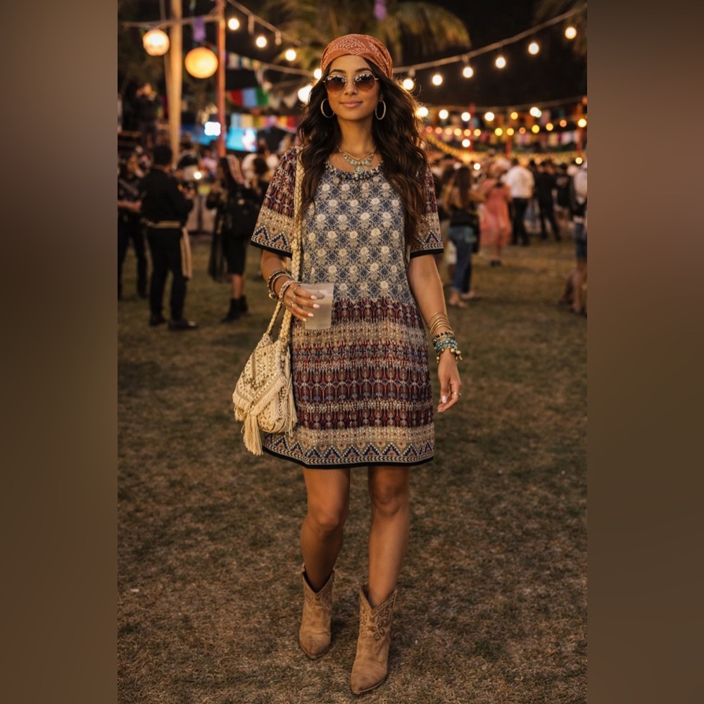 Forever 21 Contemporary Boho Print Shift Dress – Festival / Y2K Inspired